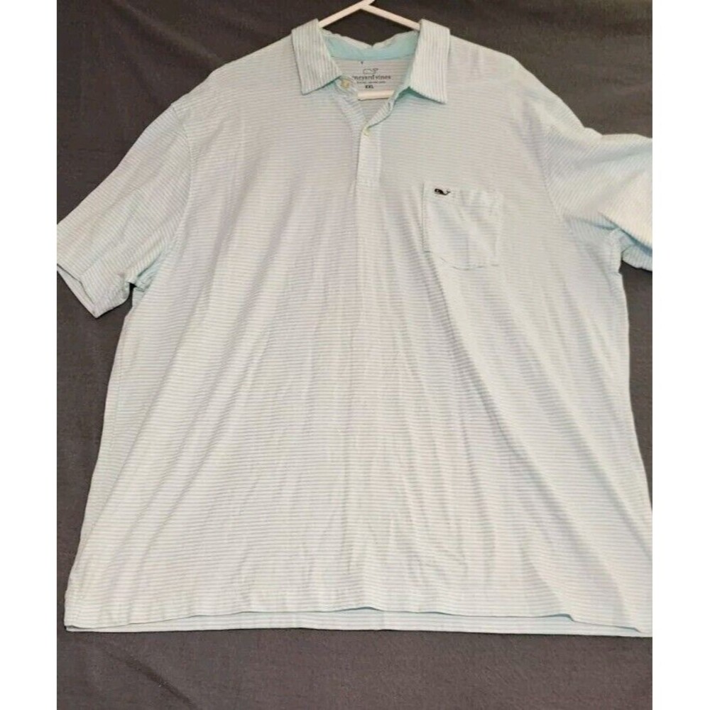 Vineyard Vines Size XXL Mint Green & White Striped‎ Short Sleeve Polo Shirt Golf